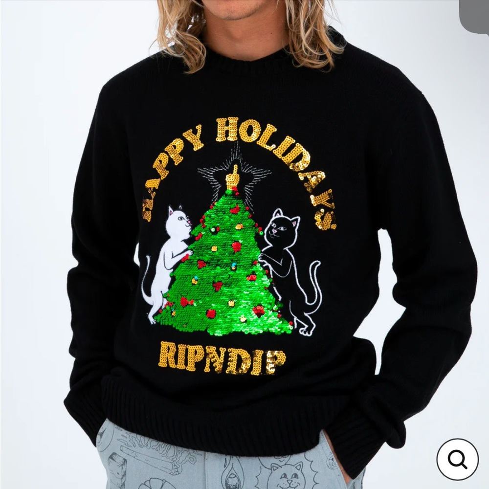 Ripndip holiday Christmas tree cat sweater ugly black unisex size M